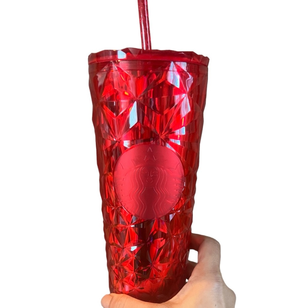 Starbucks Red diamond cut prism crystal reusable tumbler Venti 24oz New